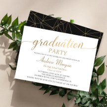 Moderne Gold Script Black & White Graduparty