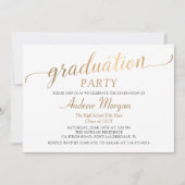 Moderne Gold Script Black & White Graduparty Kaart (Voorkant)