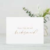 Moderne Gold Script Bridesmaid proposal Kaart (Staand voorkant)