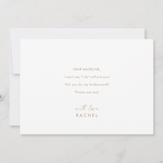 Moderne Gold Script Bridesmaid proposal Kaart (Achterkant)