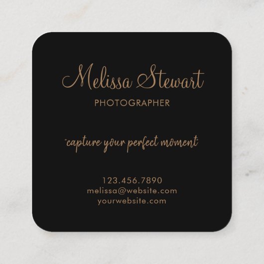 Moderne Gold Script-fotografie Vierkante Visitekaartje (Achterkant)