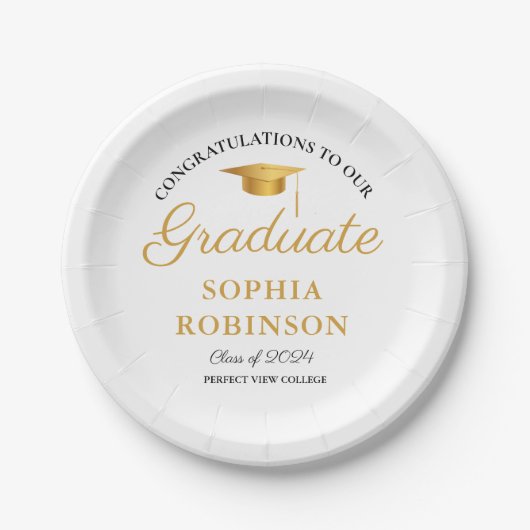 Moderne Gold Script Graduation Party Papieren Bordje (Voorkant)