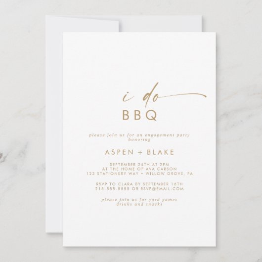 Moderne Gold Script I Do BBQ Engagement Party Kaart (Voorkant)