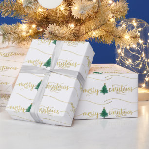 Moderne Gold Script-kerstboom Cadeaupapier