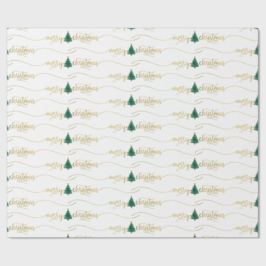 Moderne Gold Script-kerstboom Cadeaupapier (Vlak)