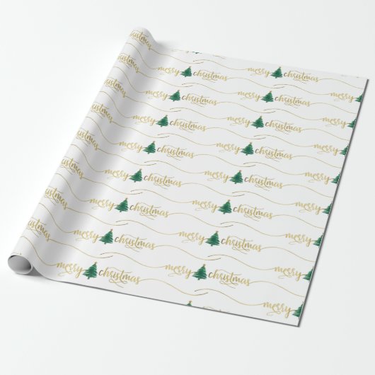 Moderne Gold Script-kerstboom Cadeaupapier (Uitgerold)
