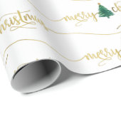 Moderne Gold Script-kerstboom Cadeaupapier (Rol Hoek)