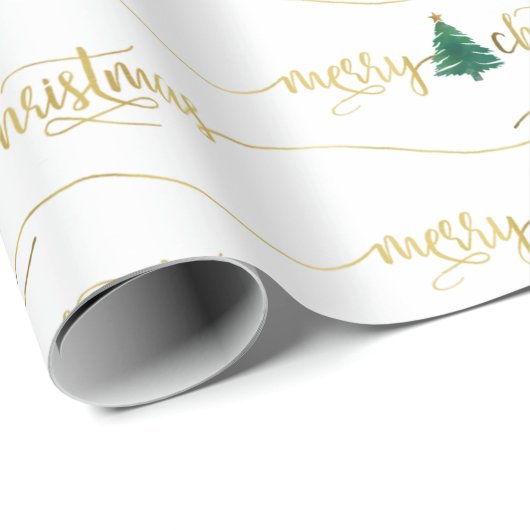 Moderne Gold Script-kerstboom Cadeaupapier (Rol Hoek)