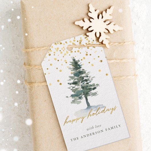 Moderne Gold Script-kerstboom Prettige feestdagen Cadeaulabel