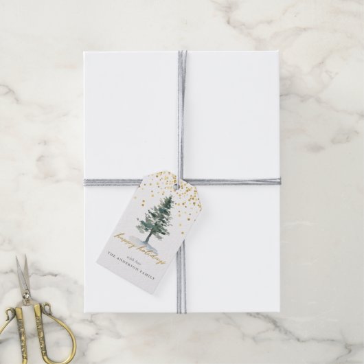 Moderne Gold Script-kerstboom Prettige feestdagen Cadeaulabel (Met Touw)