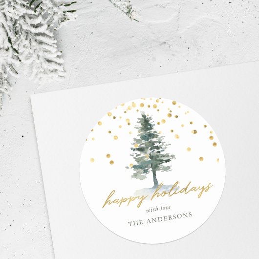 Moderne Gold Script-kerstboom Prettige feestdagen Ronde Sticker