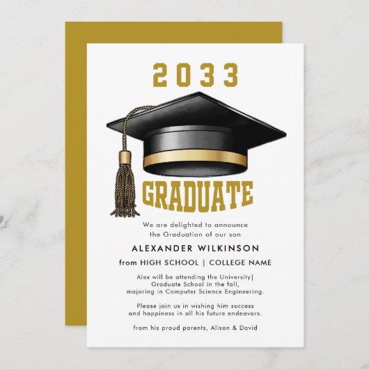 Moderne Gold Script Minimalist AFSTUDEERDER Pet Af Aankondiging (Voorkant / Achterkant)