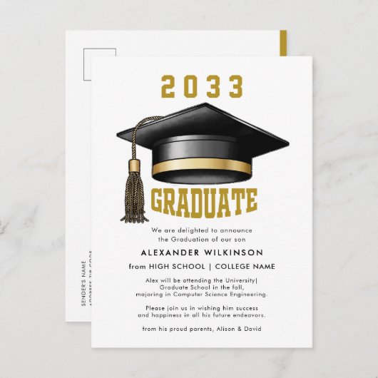 Moderne Gold Script Minimalist AFSTUDEERDER Pet Af Aankondigingskaart (Voorkant / Achterkant)