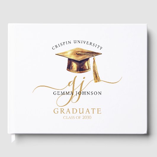 Moderne Gold Script Minimalist Graduation Party Gastenboek (Voorkant)