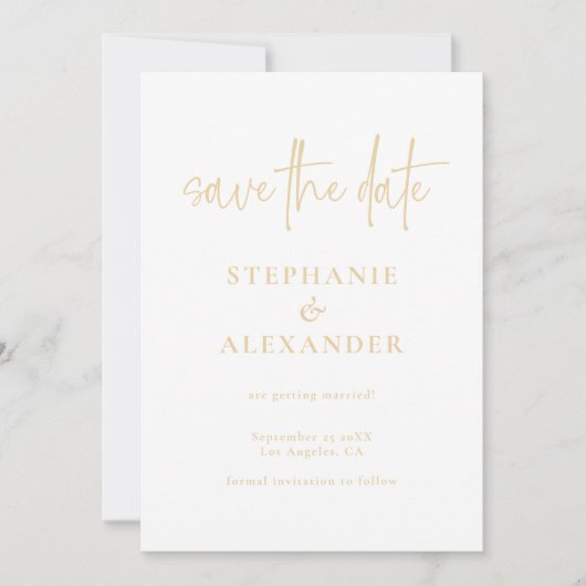 Moderne Gold Script QR Code Weddenschap Save The Date (Voorkant)