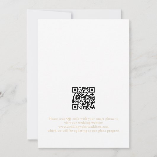 Moderne Gold Script QR Code Weddenschap Save The Date (Achterkant)