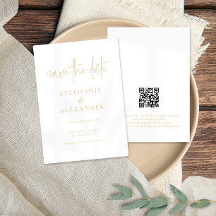 Moderne Gold Script QR Code Weddenschap Save The Date