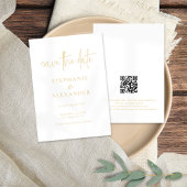 Moderne Gold Script QR Code Weddenschap Save The Date