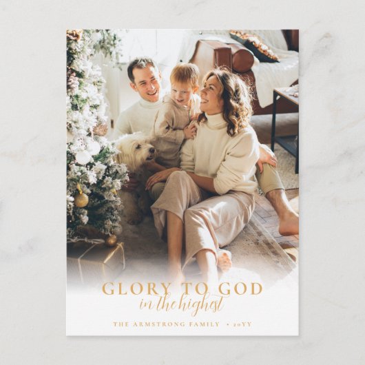 Moderne Gold Script Religieuze kerstfoto Feestdagenkaart (Voorkant)