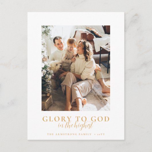Moderne Gold Script Religieuze kerstfoto Feestdagenkaart (Voorkant)