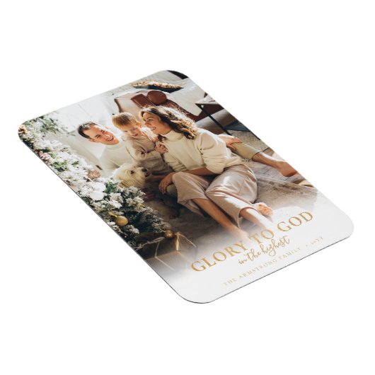 Moderne Gold Script Religieuze kerstfoto Magneet (Rechterzijde)