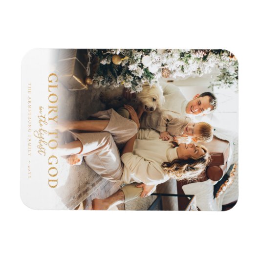 Moderne Gold Script Religieuze kerstfoto Magneet (Horizontaal)