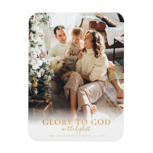 Moderne Gold Script Religieuze kerstfoto Magneet (Verticaal)