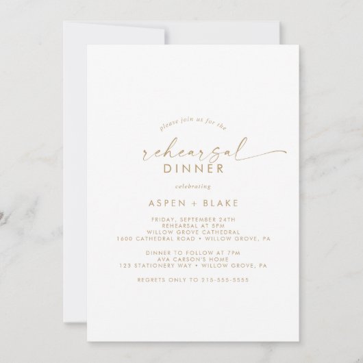 Moderne Gold Script repesal Dinner Invitation Kaart (Voorkant)