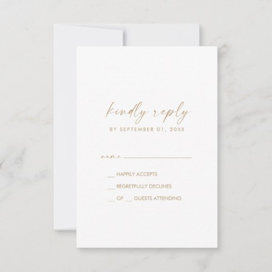 Moderne Gold Script Simple RSVP-kaart RSVP Kaartje (Voorkant)
