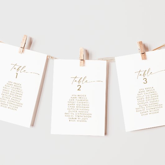 Moderne Gold Script Table Number Seating Chart
