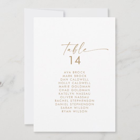Moderne Gold Script Table Number Seating Chart (Achterkant)