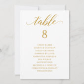 Moderne Gold Script Table Number Seating Chart Kaart (Achterkant)