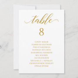 Moderne Gold Script Table Number Seating Chart Kaart