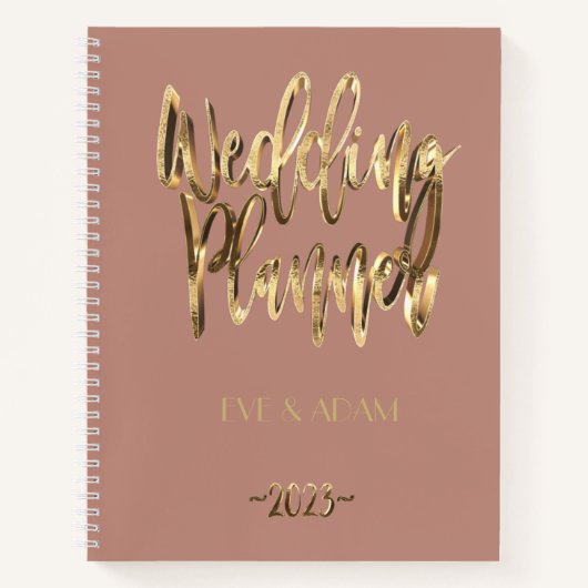 Moderne Gold Script Wedding Planner 2023 Roos Gold Notitieboek (Voorkant)