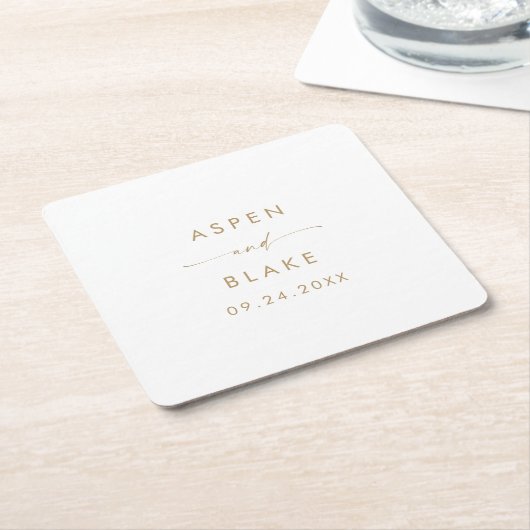 Moderne Gold Script Wedding Square Paper-Onderzett Kartonnen Onderzetters (Schuin)