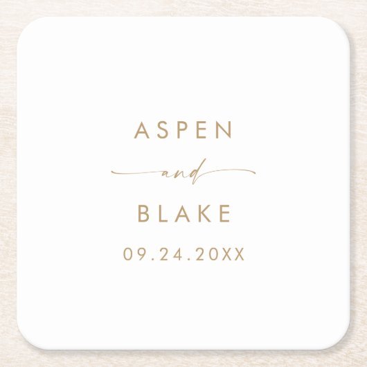 Moderne Gold Script Wedding Square Paper-Onderzett Kartonnen Onderzetters (Voorkant)