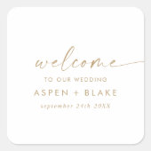 Moderne Gold Script Wedding Welcome Square Sticker (Voorkant)