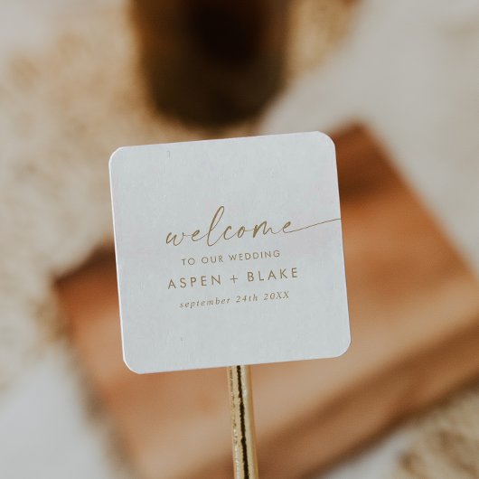 Moderne Gold Script Wedding Welcome Square Sticker
