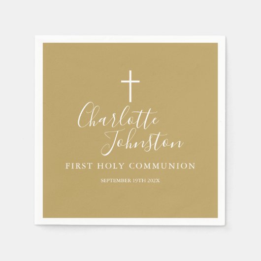 Moderne Gold Signature Script First Heilige Commun Servet (Voorkant)