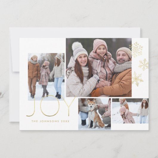 Moderne Gold Simple Multi-Photo Flat Holiday Card Feestdagenkaart (Voorkant)