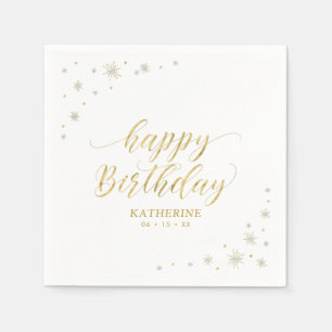 Moderne Gold Sparkle Happy Birthday Paper Party Servet