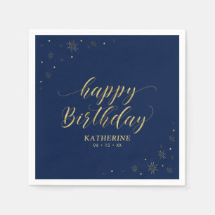 Moderne Gold Sparkle Happy Birthday Paper Party Servet
