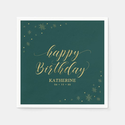 Moderne Gold Sparkle Happy Birthday Paper Party Servet (Voorkant)