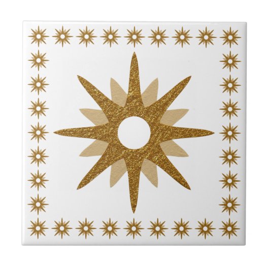 Moderne Gold Starburst-vormgeving uit de middeleeu Tegeltje (Voorkant)