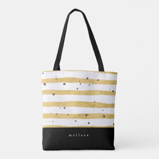 Moderne Gold Striped & Black Stippen Canvas tas (Achterkant)