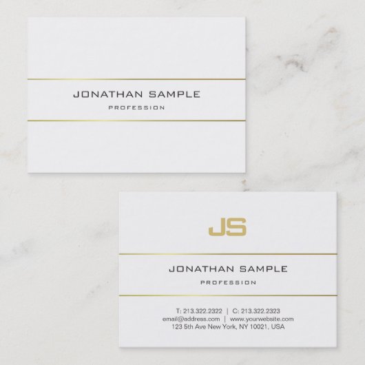 Moderne Gold Striped Monogram Design Trendy Plain Visitekaartje (Voorkant / Achterkant)
