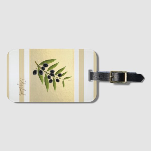 Moderne Gold Stripes, Olijf Branch - op maat Bagagelabel (Voorkant (horizontaal))