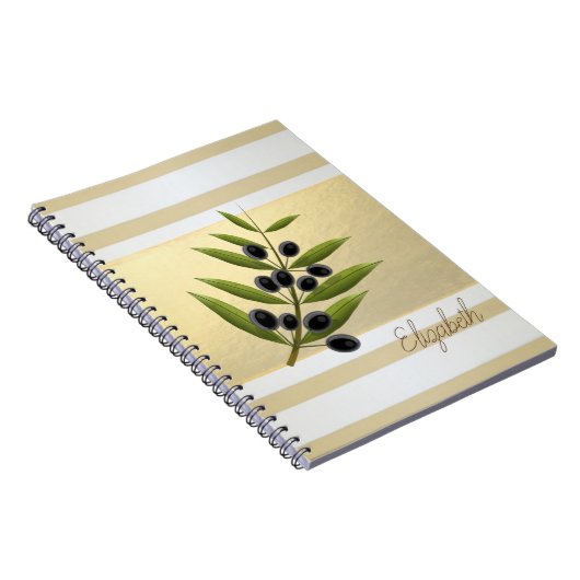 Moderne Gold Stripes, Olijf Branch - op maat Notitieboek (Rechterzijde)