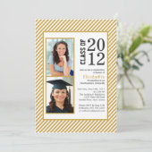 Moderne Gold Stripes Photo Afstuderen-uitnodiging Kaart (Staand voorkant)