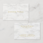 Moderne Gold Text White Marble Minimalist Sjabloon Visitekaartje (Voorkant / Achterkant)